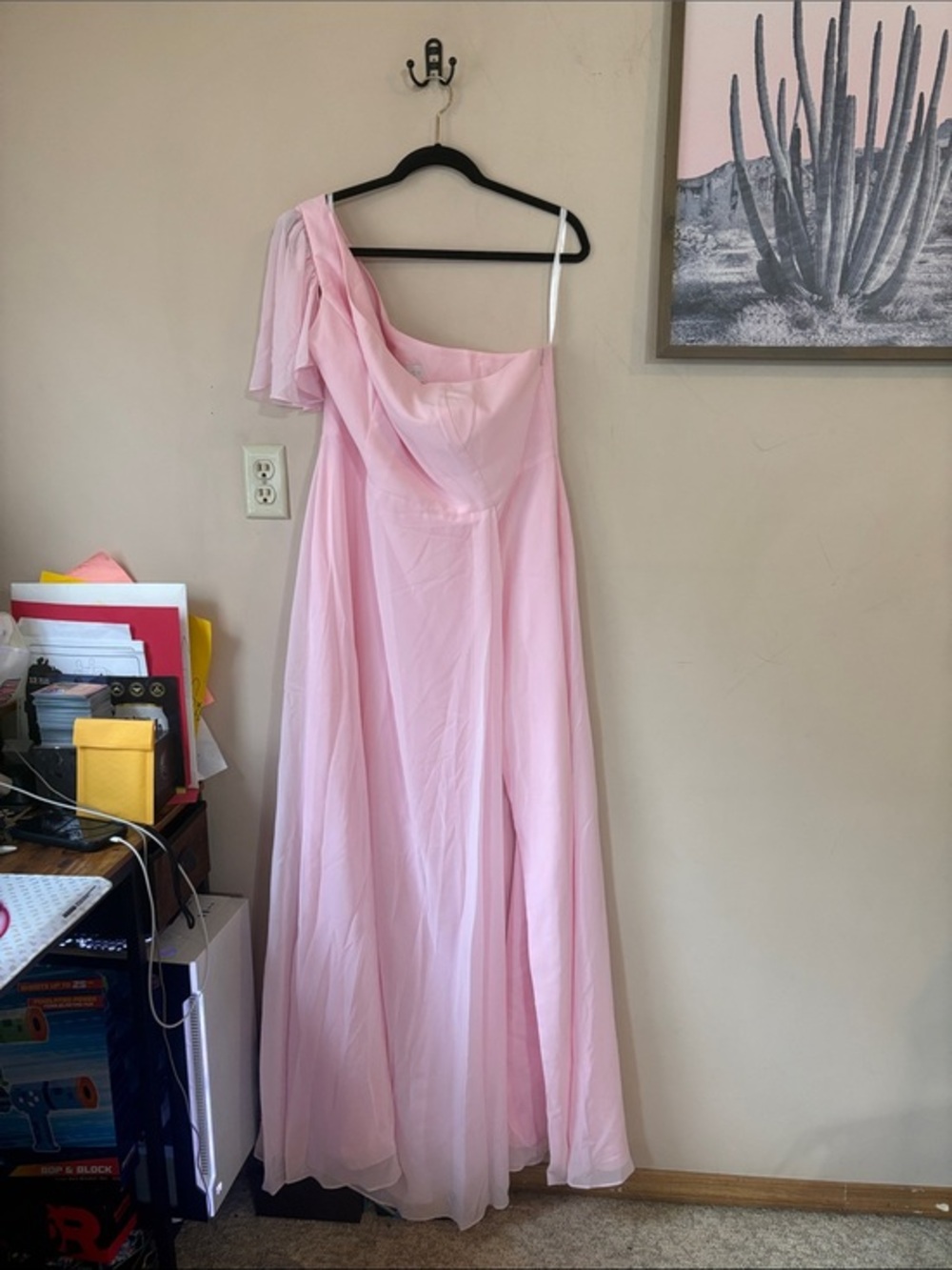 Revelry Perfect Pink One Shoulder Chiffon Gown Front Slit Size 18